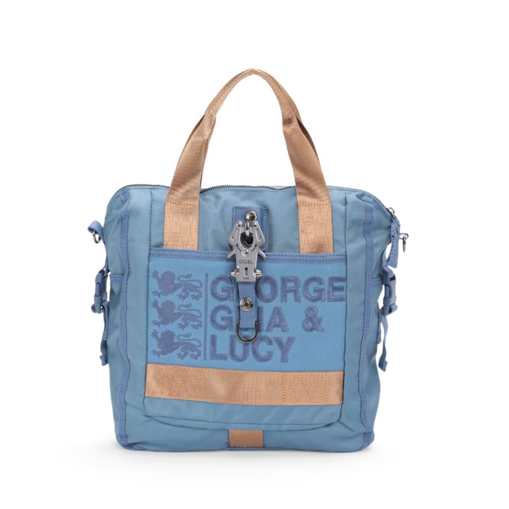Light Blue Shoulder Tote with Tan Accents